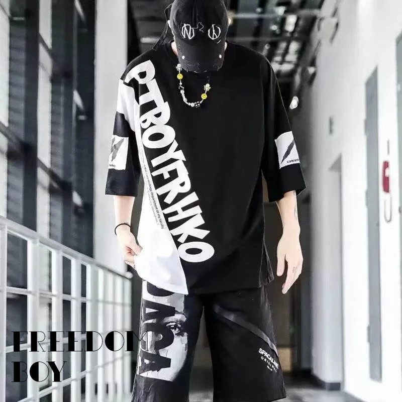Freedom Boy✨ชุดเซทเสื้อ+กางเกงขาสั้นผู้ชาย แฟชั่นสไตล์เกาหลี
