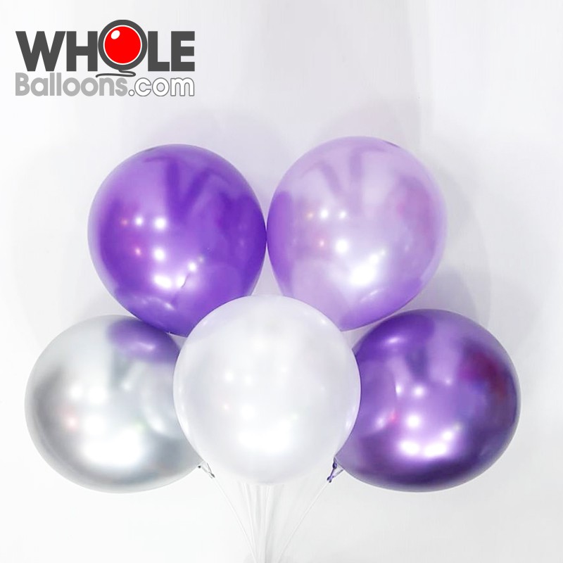 Wholeballoons - เซทลูกโป่งกลม12"คละสีเนื้อมุกและสีโครมสีสวย เป่าง่ายไม่แตกง่าย(1แพค/30ใบ)เนื้อยางย่อยสลายได้100%ยี่ห่อBK