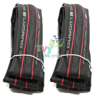 SCHWALBE ยางนอกขอบพับ Lugano 700x23C Red Stripes 2 เส้น