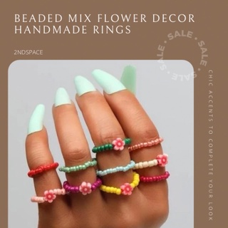 🔥SALE🔥แหวนลูกปัดดอกไม้สีสดใส🌈✨Flower Design Beaded Ring✨🌈น่ารักมากๆ❤️✨งาน Handmade สวยๆ📌พร้อมส่งนะค้า