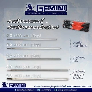 GEMINI ลวดเชื่อมไฟฟ้า D1 2.0 x 300 มม 1 กิโล เจมินี่ ดี1