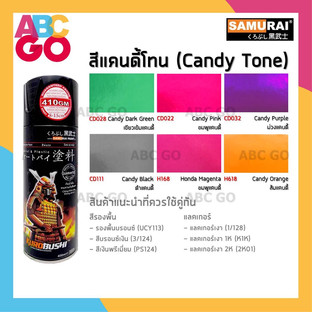 สีสเปรย์ซามูไร แคนดี้โทน สีโปร่งแสง แลคเกอร์ 1K แลคเกอร์ 2K - SAMURAI Candy Tone Lacquer Spray