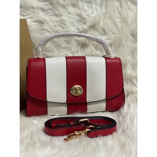 Coach  TILLY SATCHEL 23 Cross-grain leather red and white color