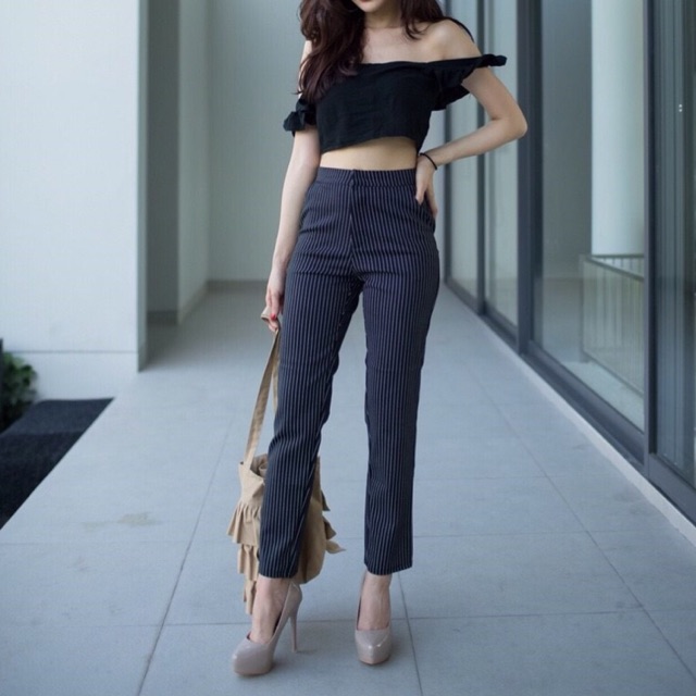 Pbpants Striped Leg Trousers🖤กางเกงขายาวลายทาง