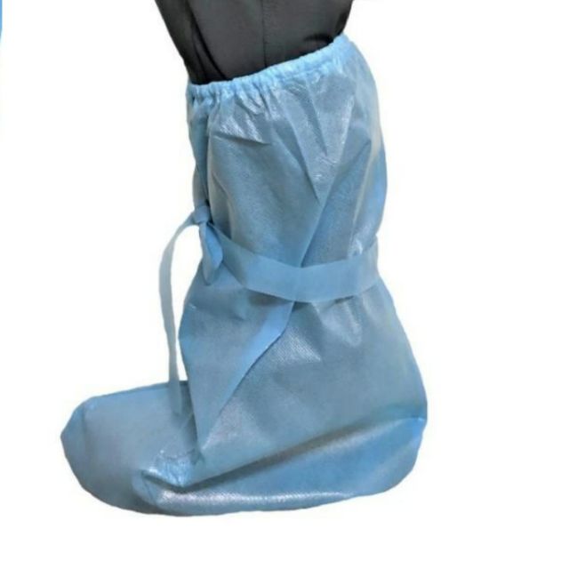 ถุงคลุมรองเท้า ใส่กับชุด PPE กันน้ำ ฟรีไซส์ สีฟ้า วัสดุ non-woven