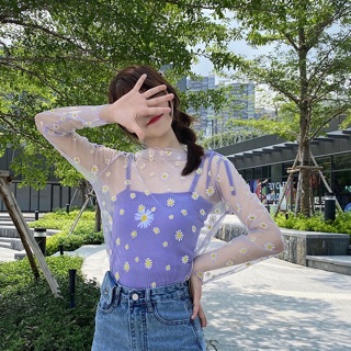 🇹🇭พร้อมส่ง🌼🌼เสื้อซีทรูลายดอกเดซี่ มี4สี