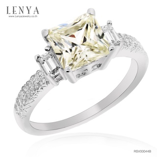 Lenya Jewelry แหวนเพชร DiamondLike ทรง Princess Cut  Yellow Light ประดับด้วย Cubic Zirconia มากถึง 30 เม็ด