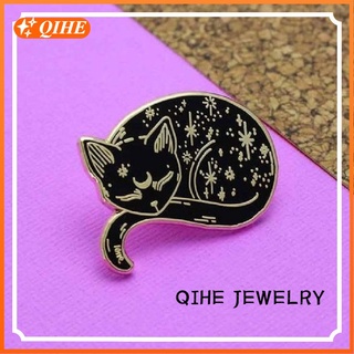 Mystical Cat Enamel Pin Witch Black Cat Brooch Badge Dark Punk Friend Jewelry Pins Gift