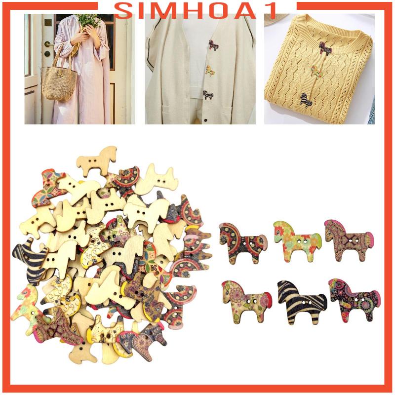 [SIMHOA1] 50Pcs Retro Animal Painting Wooden Buttons 2 Holes for Cloth Crafts Cat #8