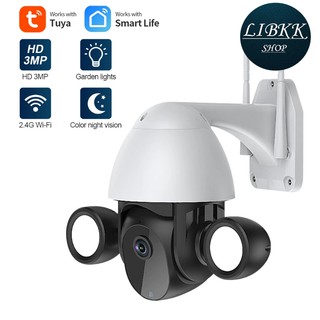 TUYA (PTZ SDH96 สีดํา หลอดไฟ 2 ข้าง) 3.0MP Tuya สมาร์ทการติดตามอัตโนมัติ  Wifi กล้อง FHD IP Camera