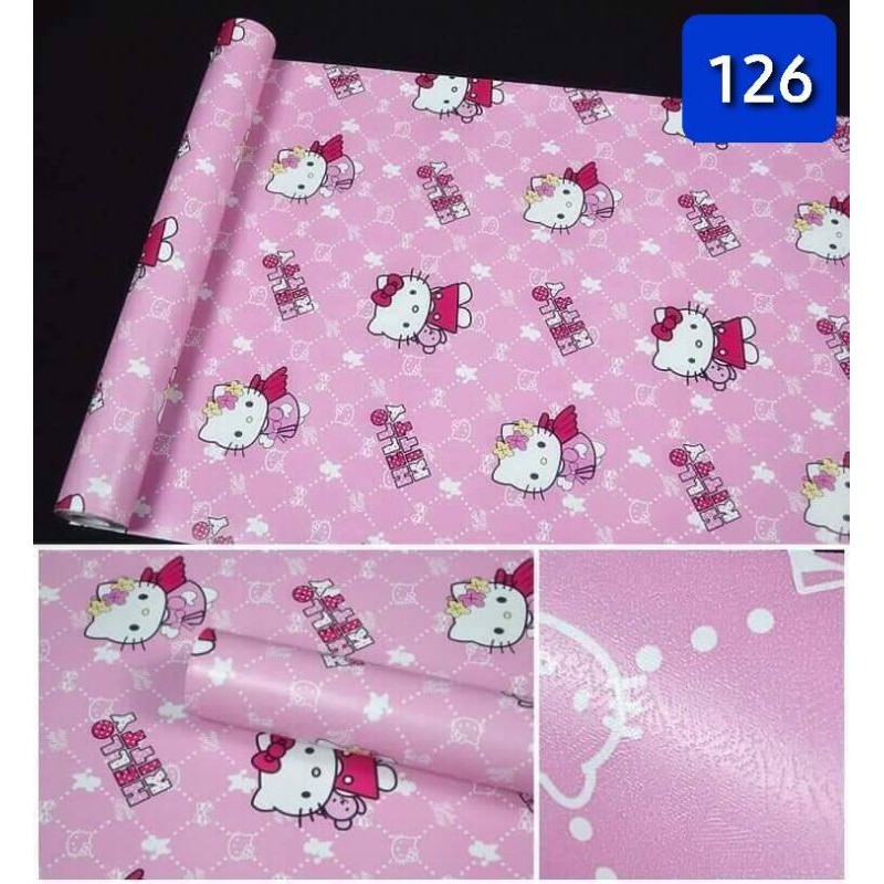 wallpaper กาวในตัว เกรด A ลายคิตตี้สีชมพู กว้าง 45 ซม. ยาว10เมตร #126