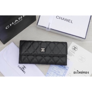 Caviar กระเป๋าสตางค์ Chanel อะไหล่ทอง (mirror) ฝาพับ วัสดุหนังแท้ 100% หนังคาเวียร์