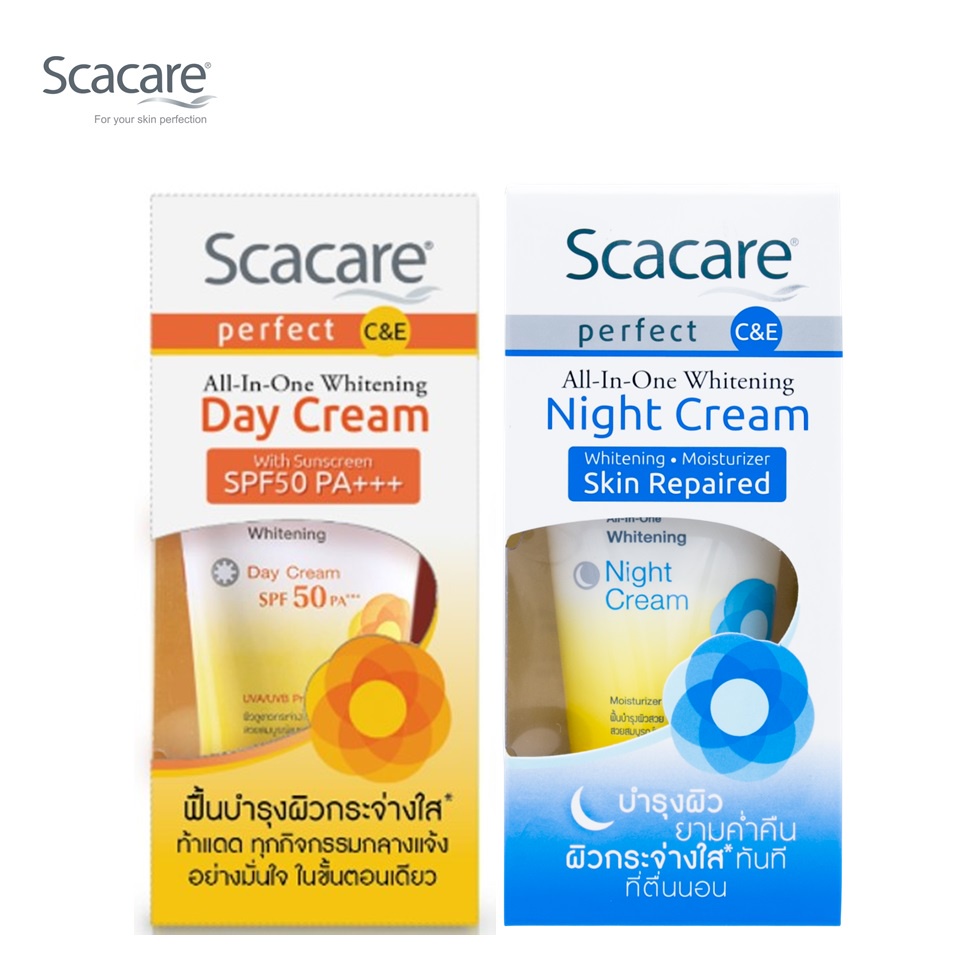 Scacare สกาแคร์ เพอร์เฟ็คท์ ไวท์เทนนิ่ง เดย์ครีม&ไนท์ครีม 30 กรัม (ครีมบำรุงหน้ากลางวันและกลางคืน, ค