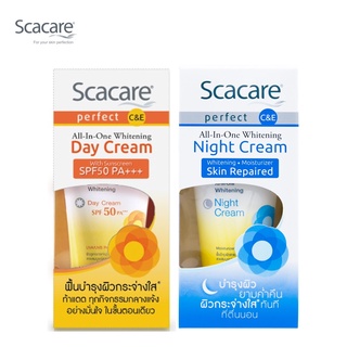 Scacare สกาแคร์ เพอร์เฟ็คท์ ไวท์เทนนิ่ง เดย์ครีม&amp;ไนท์ครีม 30 กรัม (ครีมบำรุงหน้ากลางวันและกลางคืน, ครีมกันแดด, Day Cream