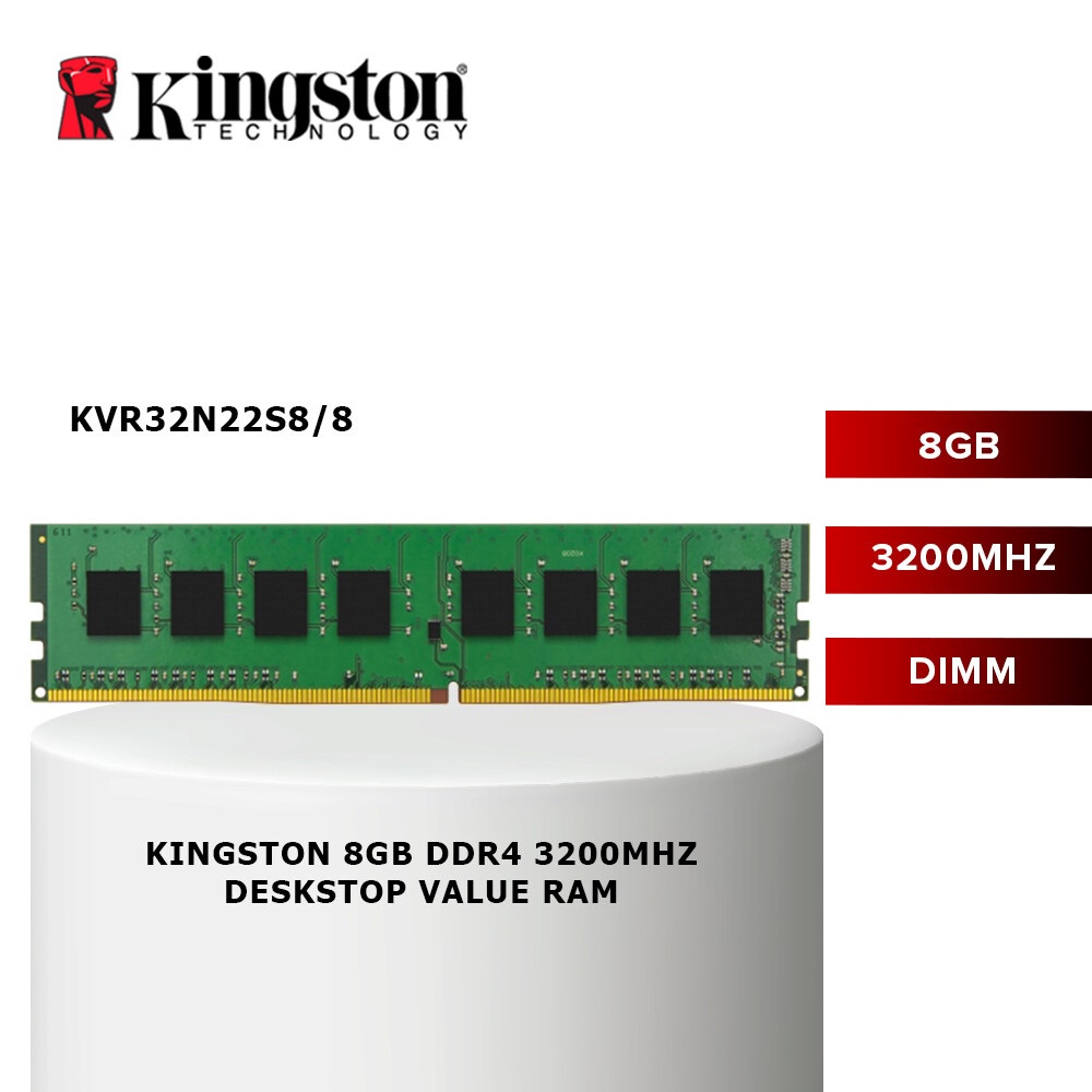 Kingston 8GB DDR4 3200Mhz ค่าเดสก์ท็อป Ram - KVR32N22S8/8