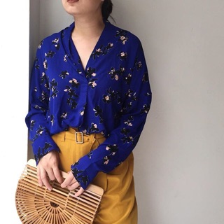 Flowery oversized top ( navy )