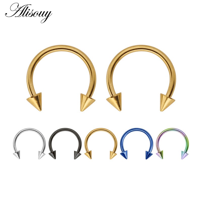 Alisouy 1PC เหล็กเจาะหู Studs Segment แหวนจมูกแหวน Lip Eyebrow เจาะอุตสาหกรรม Barbell Body เครื่องประดับเจาะ