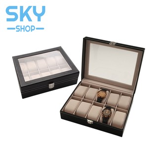 SKY กล่องนาฬิกา กล่องใส่นาฬิกา กล่องเก็บนาฬิกา 10 เรือน 10x25.9x21.2cm บุหนังPU ด้านในบุผ้ากำมะหยี่ มีตัวล็อค