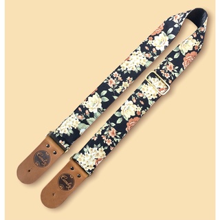 Black Orange Flora Guitar Strap