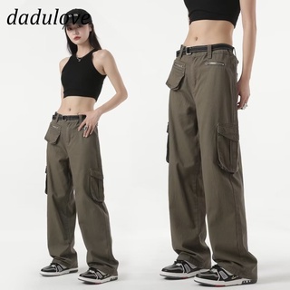 DaDulove💕 New American Ins Army Green Multi-pocket Overalls Womens Loose High Waist Casual Pants Wide Leg Pants