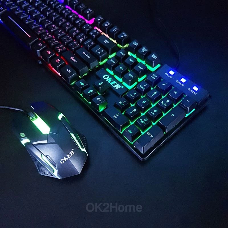 ส่งเร็ว ของแท้100% oker ชุด คีย์บอร์ด + เม้าส์ รุ่นKB-6120คีบอร์ด มีไฟทะลุตัวอักษร (สีดำ.สีขาว)