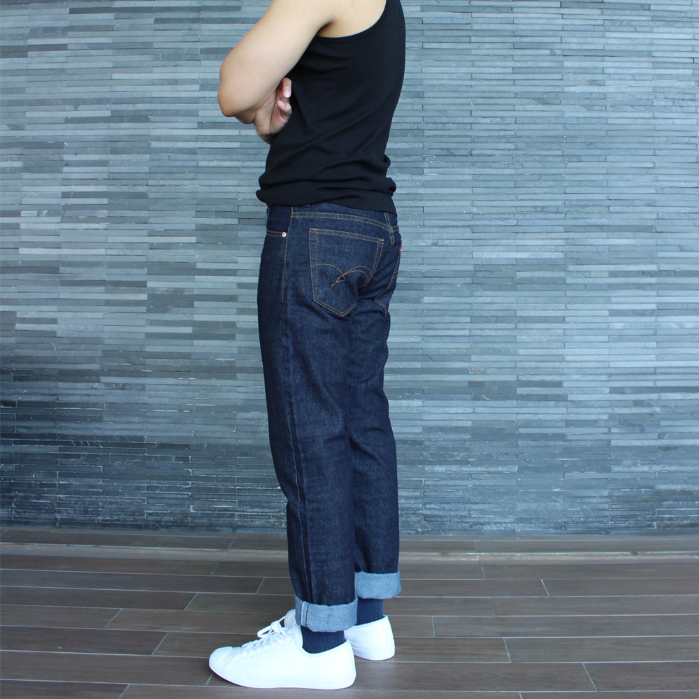 Golden Zebra Jeans กางเกงยีนส์ชายผ้าดิบขากระบอกใหญ่ริมแดงสีน้ำเงิน(14oz.)