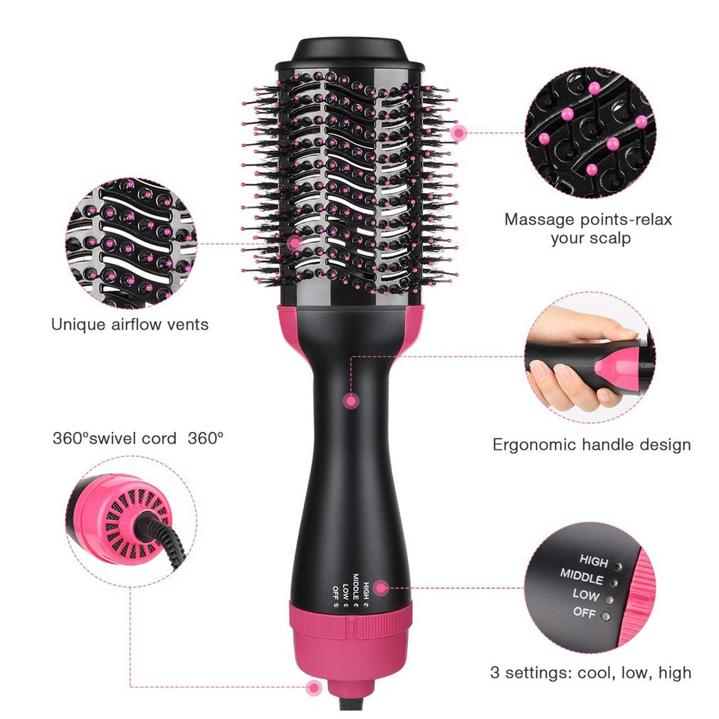One Step 1000W Hair Dryer Hot Air Comb Negative Ion Blow Hair Curler ...