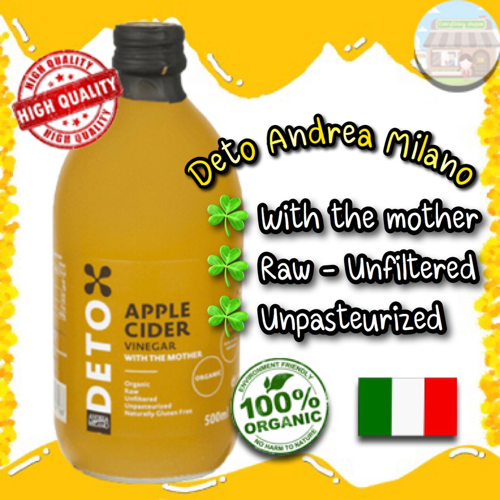 DETO Andrea Milano 500 ml. ACV มีตะกอน น้ำส้มสายชูแอปเปิ้ลออร์แกนิค แอนเดรีย มิลาโน Apple Cider Vine