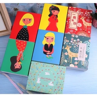 A039 พร้อมส่ง!(แพค10กล่อง) กล่องลิ้นชักลายผู้หญิงน่ารักมากก ใส่ขนม คุกกี้ มาการอง ขนมเปี๊ยะ มีหลายสีหลายแบบให้เลือกค่า