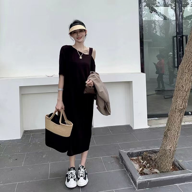 ชุดสตรีขนาดใหญ่L-4XLเดรสแขนสั้นชุดเสื้อยืดฤดูร้อนหลวมชุดใส่สบาย#คนอ้วน ＃