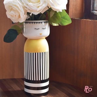 แจกัน ขวดโหลเซรามิค ขวดโหล่ใส่ดอกไม้สำหรับตกแต่งบ้าน | Philos,Miss etoile Jar Decoration Gold White Stripes : JA191