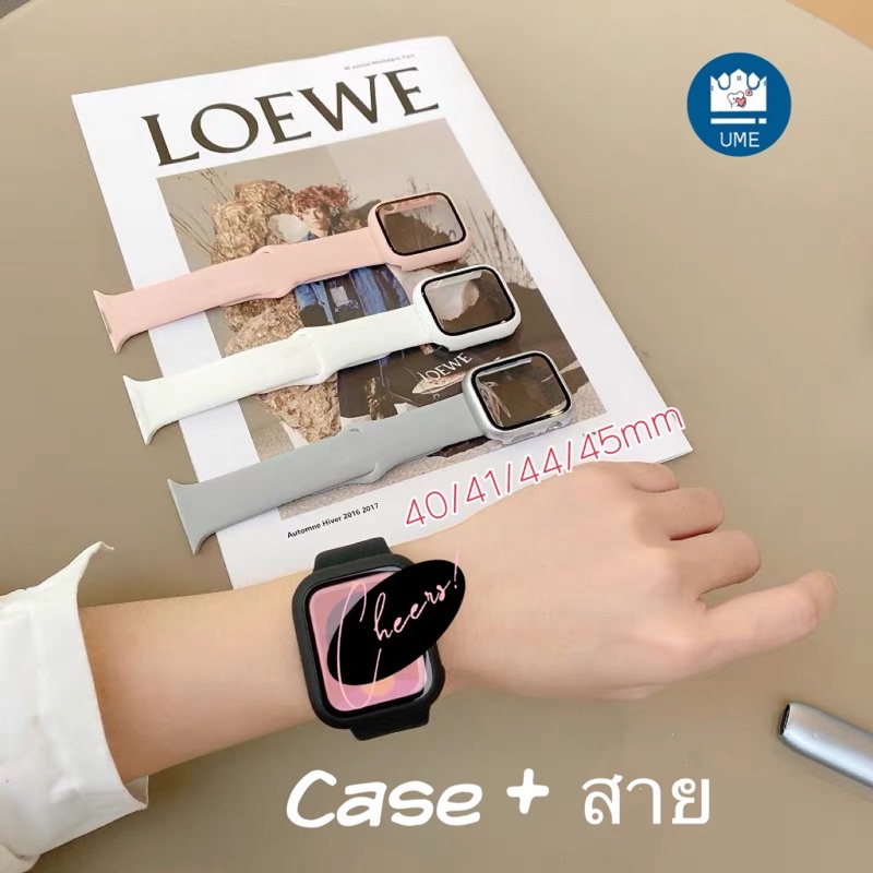 Set เคส+สาย สำหรับ watch 11/7/6/5/4/3/2/1/SE สายสําหรับแอปเปิ้ลวอชเคส Smart Watch สายนาฬิกา PC+Glass SEเคสแอปเปิ้ลวอช