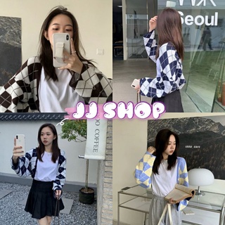 JJ Shop​💜​พร้อมส่ง เสื้คลุมไหมพรมแขรยาวครึ่งตัว สไตล์​เกาหลีมากลายตารางหมากรุก "85039" -N