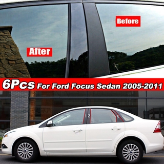 สติกเกอร์ฟิล์ม สีดํามันวาว สําหรับตกแต่งประตู หน้าต่างรถยนต์ Ford Focus Sedan 2005-2011 6 ชิ้น