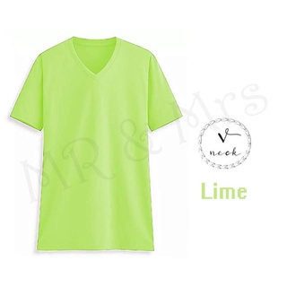 เสื้อยืดสีพื้น เสื้อคอวี เสื้อยืดคอวี T-Shirt ผ้าCotton (สีเขียวมะนาว)