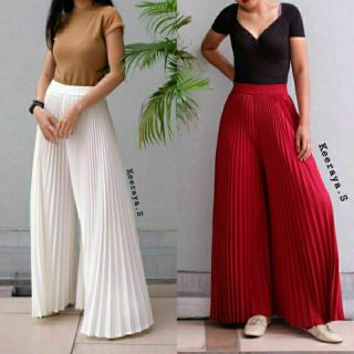 Pleat pants กางเกงพลีท กางเกงอัดพลีทขายาว สีพื้น เอวเย็บสม็อค