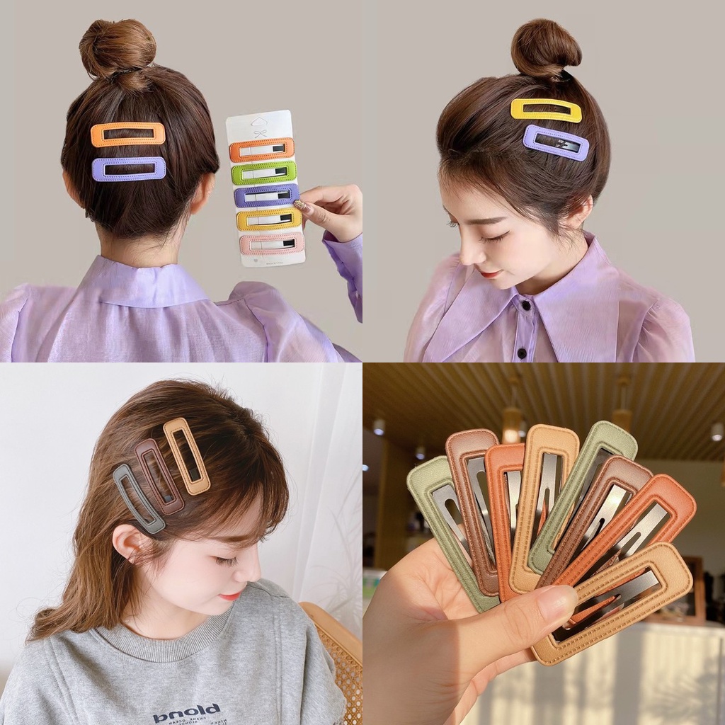กิ๊บติดผมหนัง ทรงสี่เหลี่ยม สีแคนดี้ สไตล์เกาหลี สําหรับผู้หญิง