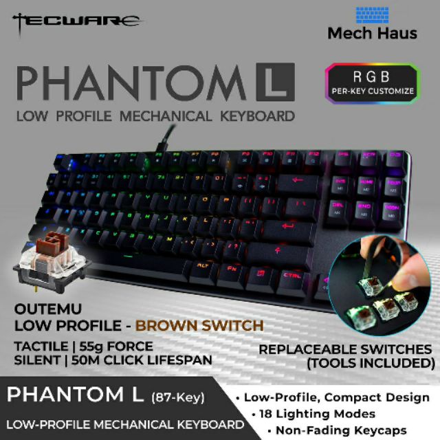 LIFETIME SWITCH WARRANTY TECWARE PHANTOM L LOW PROFILE RGB TKL 87 KEY
