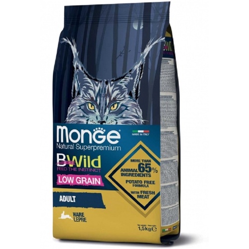 Monge B-Wild Low Grain Adult with Hare อาหารแมวโต โลว์เกรน สูตรเนื้อกระต่าย 1.5 กก.