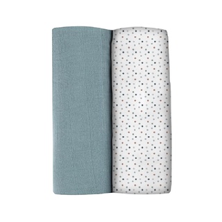 BEABA ชุดผ้าอ้อมเอนกประสงค์ Pack of 2 XXL Muslins Organic Cotton - Baltic Blue + Points Playprint