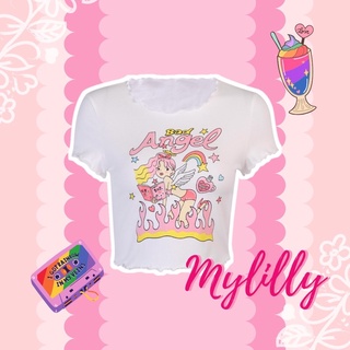 🌷Mylilly🌷 ครอป ครอปสายฝอ เสื้อสายฝอ เสื้อเกาหลี เสื้อน่ารัก อก 31-38 นิ้ว