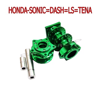 A ดุมย่อแต่งงาน CNC 2ชั้น แท้ BOUSHI ดิสหน้า 5 รู +ดิสหลัง สำหรับ HONDA-SONIC=DASH=LS=TENAW100=125=110i=DREAM SUPERCUP สีเขียว งานสุดเทพ