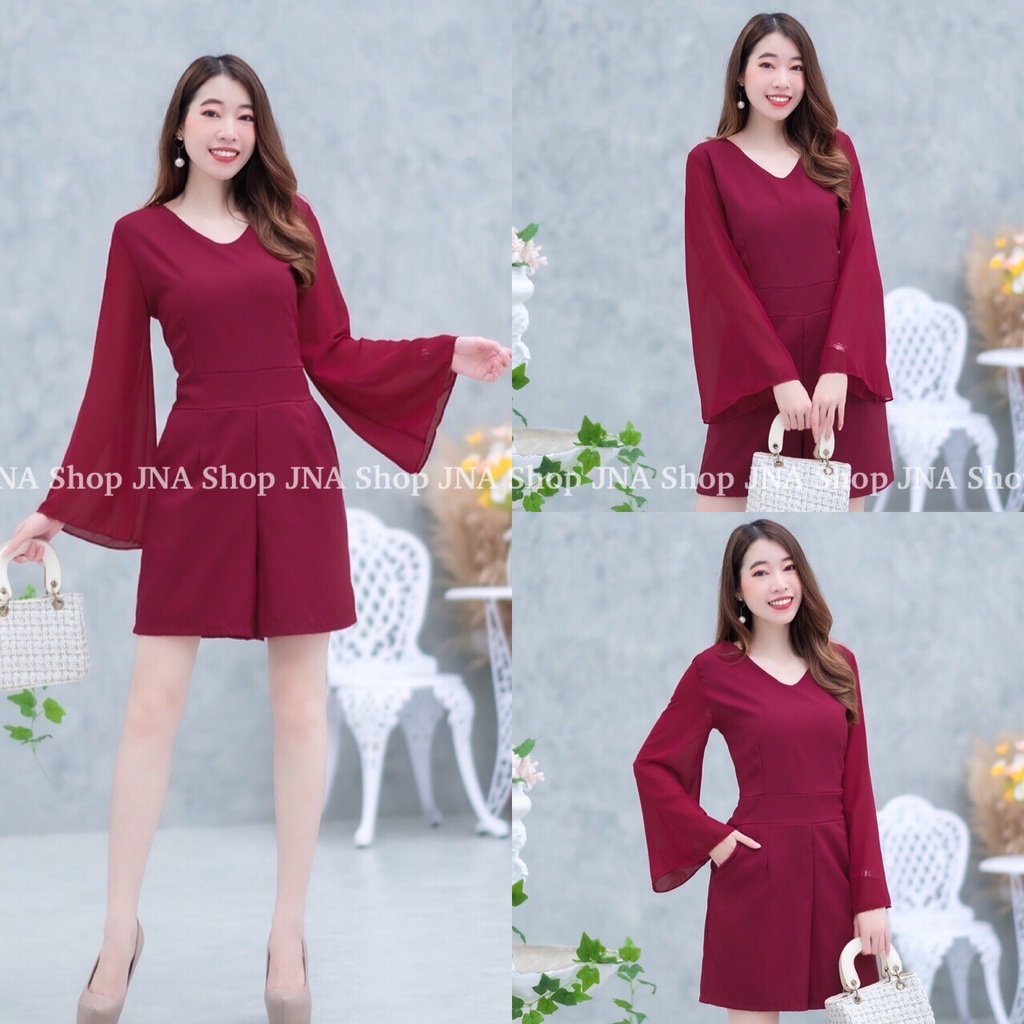 hbstation.shop เสื้อผ้าแฟชั่น Jumpsuit สีแดง พร้อมส่ง