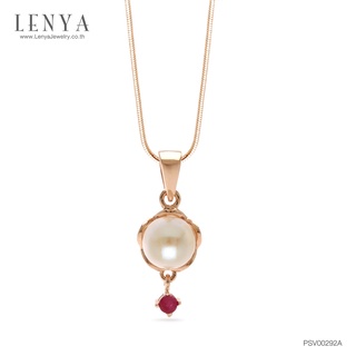 Lenya Jewelry จี้ไข่มุก สีขาวบริสุทธิ์ หยุดสายตาด้วยทับทิมสีแดง ตัวเรือนเงินแท้ชุบพิงค์โกลด์