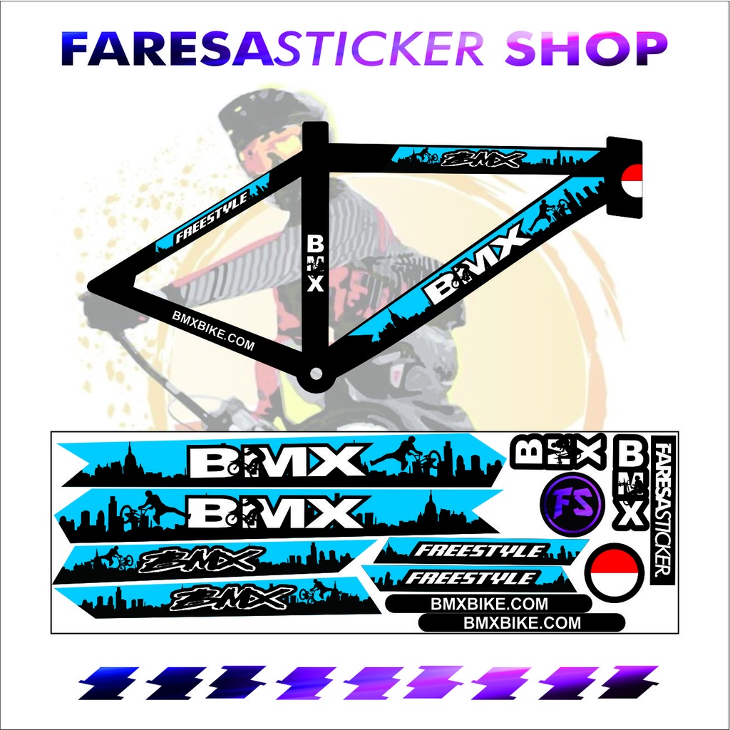 สติ๊กเกอร์แถบ BMX BIKE FREESTYLE สีฟ้า