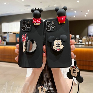 เคส Xiaomi Redmi Note 11 11S 10 10S 9 9S 8 7 Pro Redmi 10 10C 10A 9 9A 9T 9C MI POCO M3 X3 NFC 11 Lite Note11 Note10 4G 5G Note9 Redmi10 2022 Protect Camera Black Mouse Doll Soft Case With Popsocket Lanyard