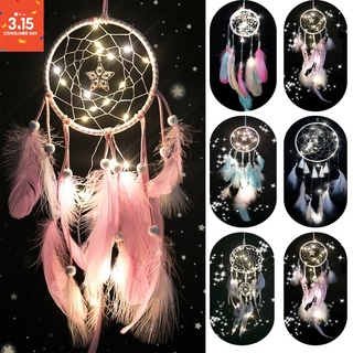 Mizzle Pink Dream Catcher Feathers LED Lights Handmade with String Light Night Light