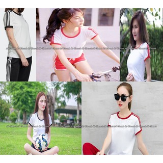 เสื้อยืดเต็มตัว แขนสั้น 3แถบ สายฝอ สไตล์สปอร์ต ราคาถูก ใส่เที่ยว ใส่นอน ใส่อยู่บ้าน ผ้านุ่ม เบาสบาย ใส่สวย หุ่นดี