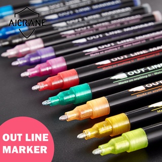 Aicrane12 ชิ้น/เซ็ต Double Line ปากกา สีเมทัลลิค เมจิก ปากกา สำหรับวาดภาพวาด