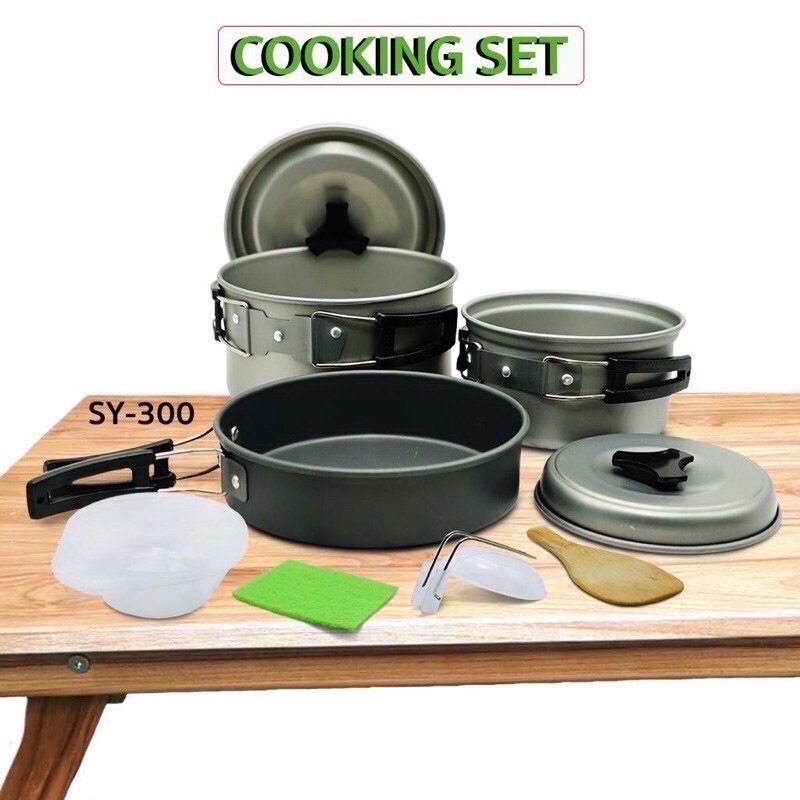 SY-300 ชุดหม้อสนาม กะทะปิกนิค อุปกรณ์ปิกนิค ตั้งแคมป์ สำหรับ 2-3 คน